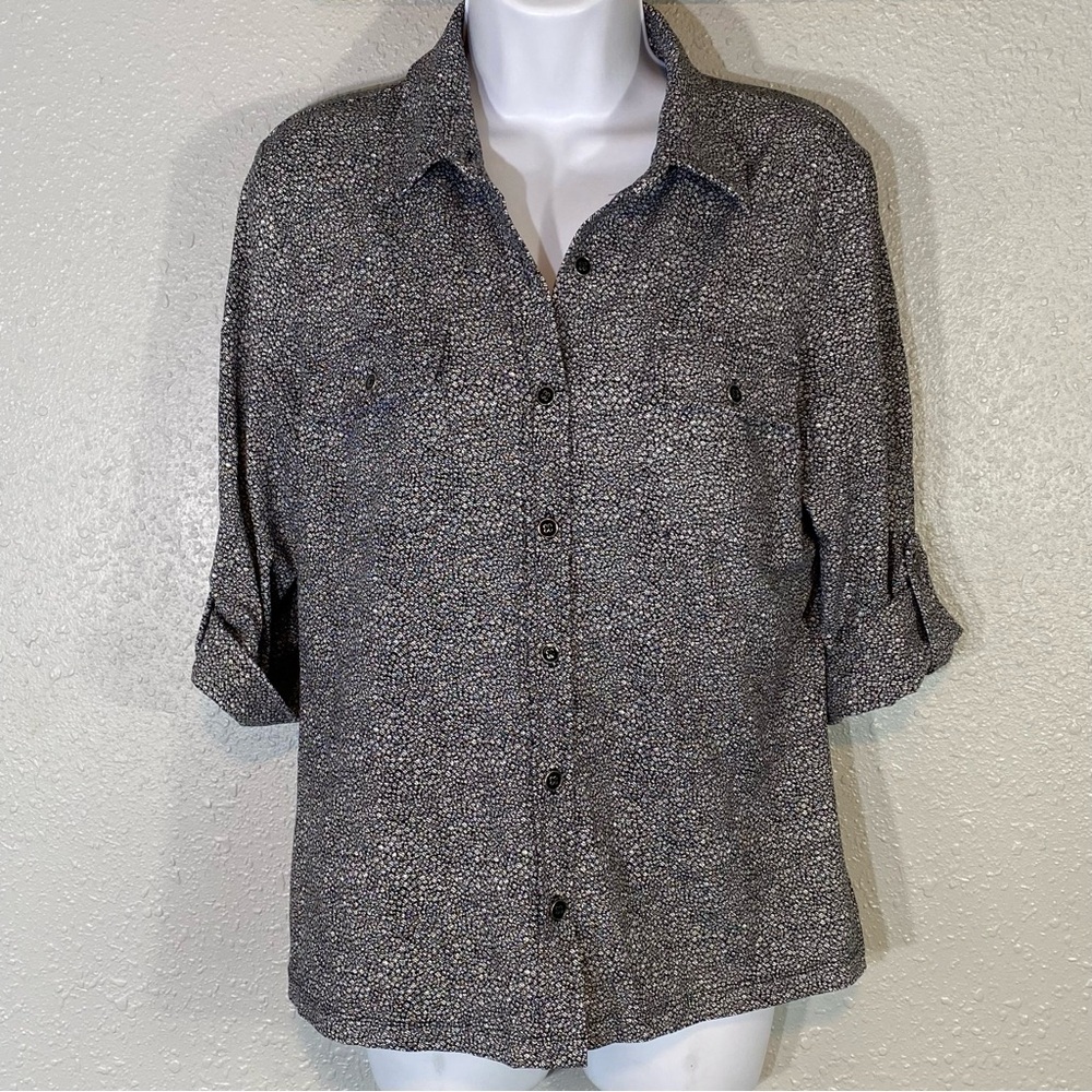 J. McLaughlin Black & White Print Button Down Blouse – Size M